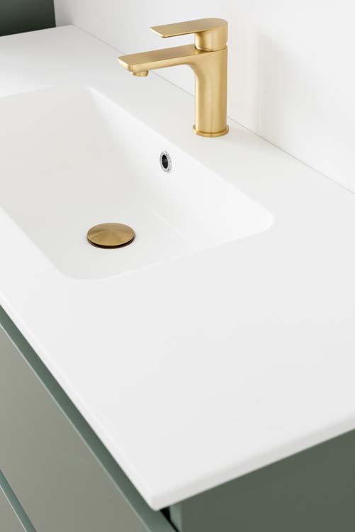 Meuble de salle de bain Dotan eucalyptus vert 120 cm lavabo blanc mat