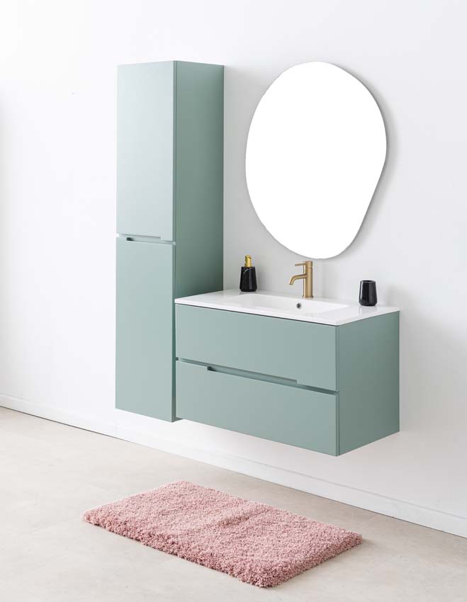 Meuble de salle de bain Truman gris-vert 900 mm lavabo blanc brilliant