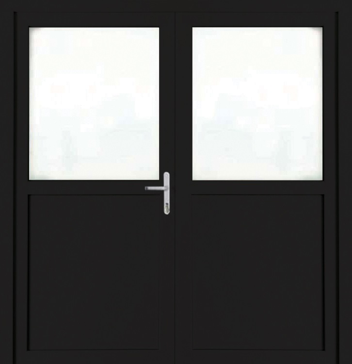 Porte extérieure pvc noire/noire double 1800X2100 demi-vitrée D