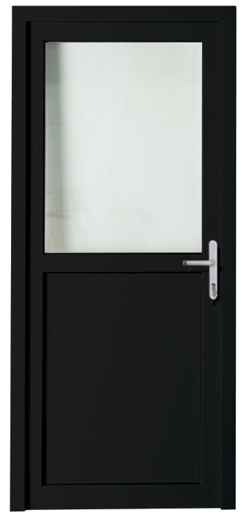 Porte extérieure pvc noire/blanche 980 x 2180 mm demi-vitrée 3D lux D