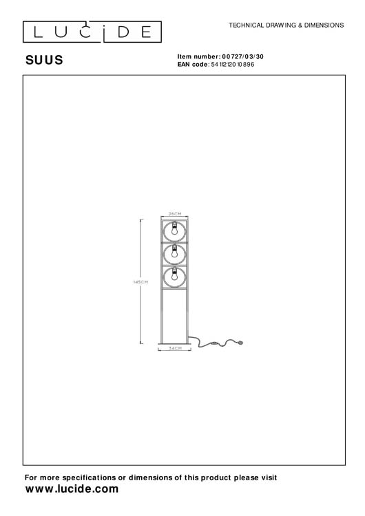 SUUS - Vloerlamp - 3xE27 - Zwart