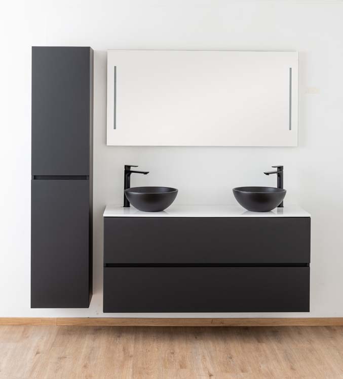 Meuble salle de bain Puro noir mat 1400mm table en saillie brillant