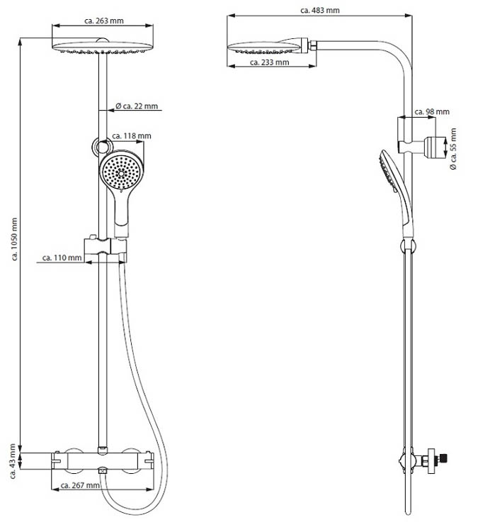 Regendoucheset thermostatisch Lavera chroom