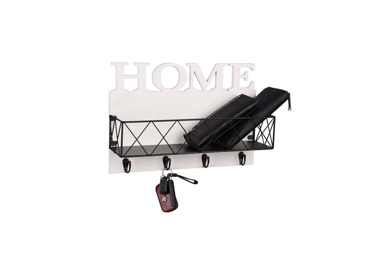 Muurrek Home wit metaal/hout 40x27x20cm