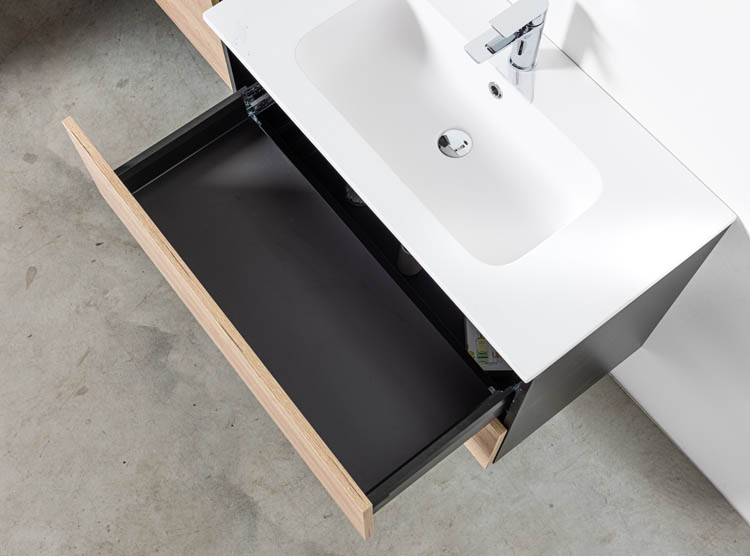 Meuble de salle de bain Dotan chêne/noir 900 mm lavabo brillant