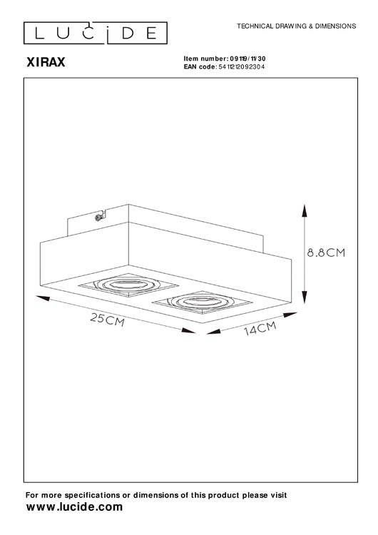 XIRAX - Plafondspot - LED Dim to warm - GU10 - 2x5W 2200K/3000K - Zwart