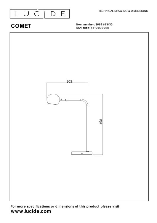 Lucide COMET - Lampadaire / lampe de lecture Rechargeable - Batterie - LED Dim. - 1x3W 2700K - 3 StepDim - Noir