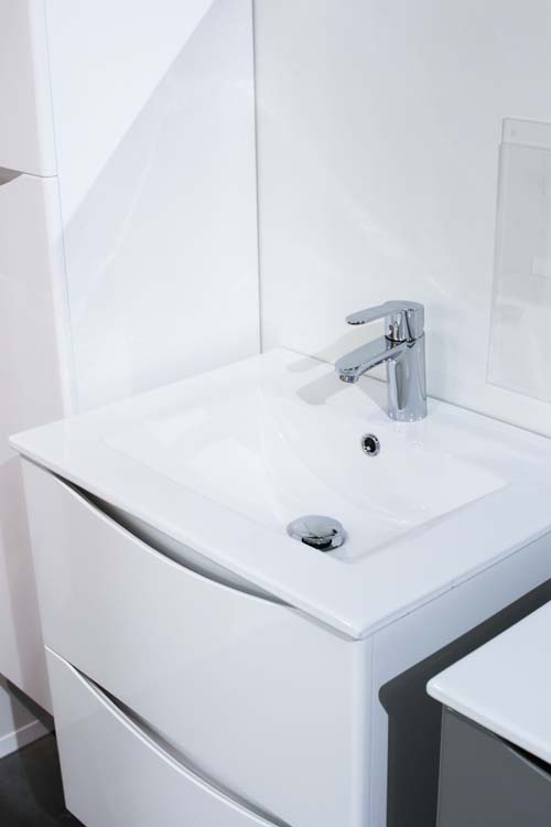 Meuble de salle de bains Thasos 80cm blanc laqué avec miroir