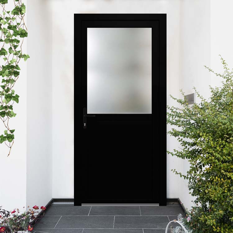 Porte extérieure demi-vitrée PVC noire/blanche G vitrage clair 980x2180mm