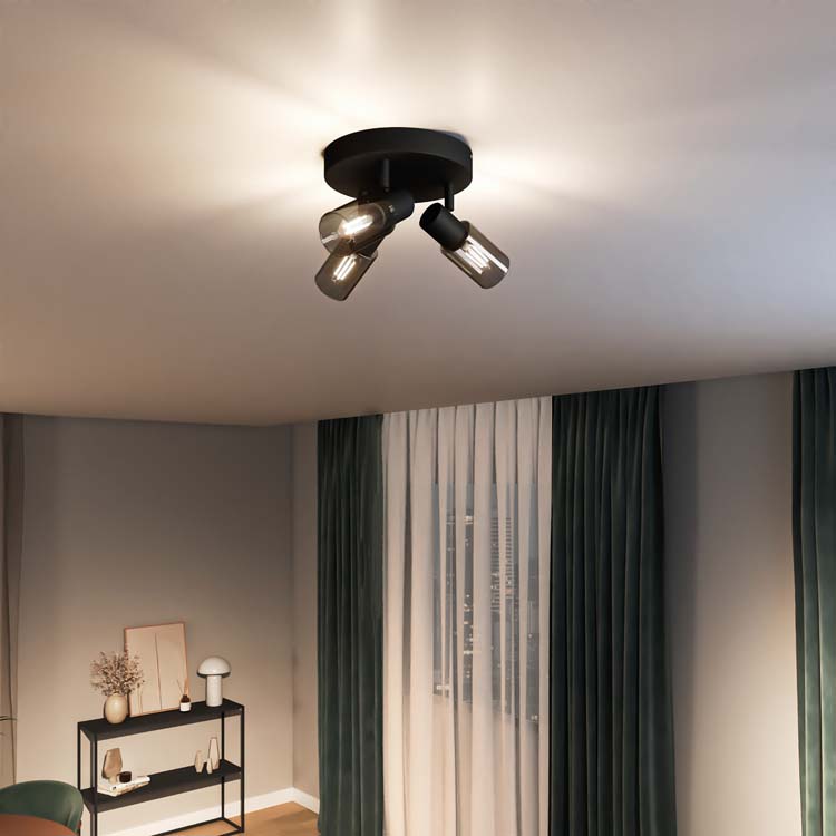 Spot plafond/mur - verre long - Ø19.6cm - dimmable - E14 - 3x25W - lampe excl - noir