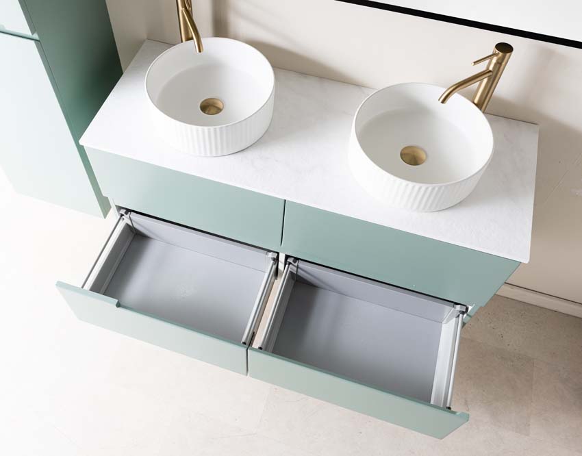 Meuble de salle de bain Truman gris-vert 1200 mm double lavabo à poser