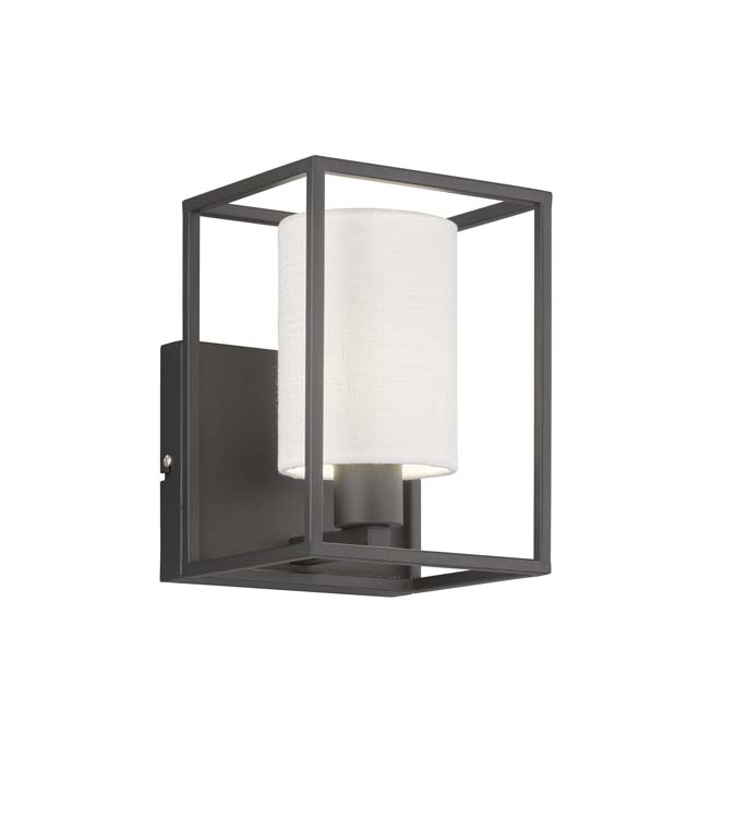 Wandlamp zwart wit linnen excl lamp 1xE14 hoogte 22cm
