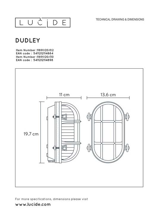 Lucide DUDLEY - Wandlamp Buiten - 1xE27 - IP65 - Mat Goud / Messing