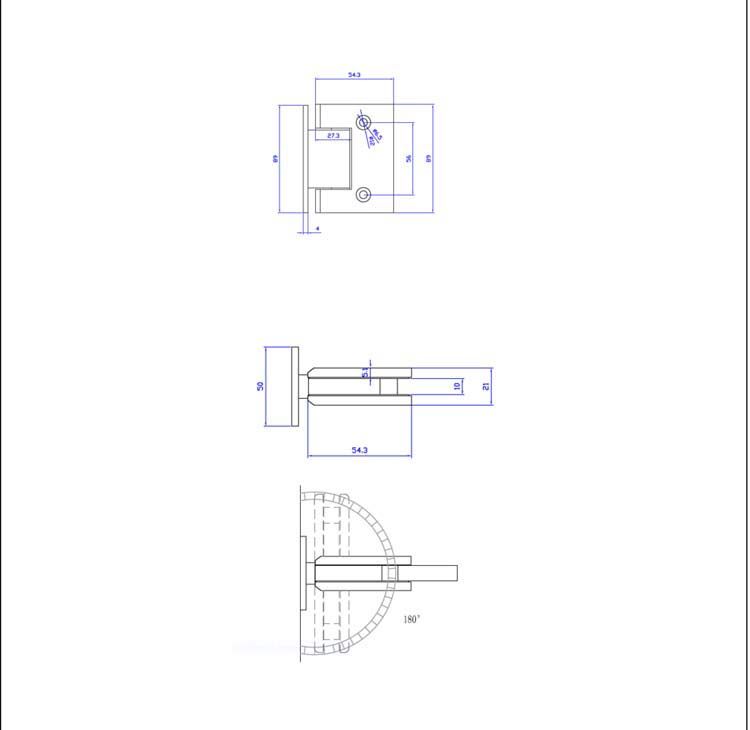 Glazen deur enkel 10mm sky black+scharnieren bronze-maatwerk