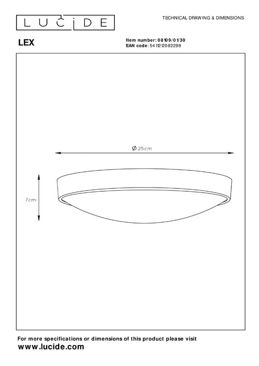 LEX - Plafonnière - Ø 25 cm - 1xE27 - Zwart