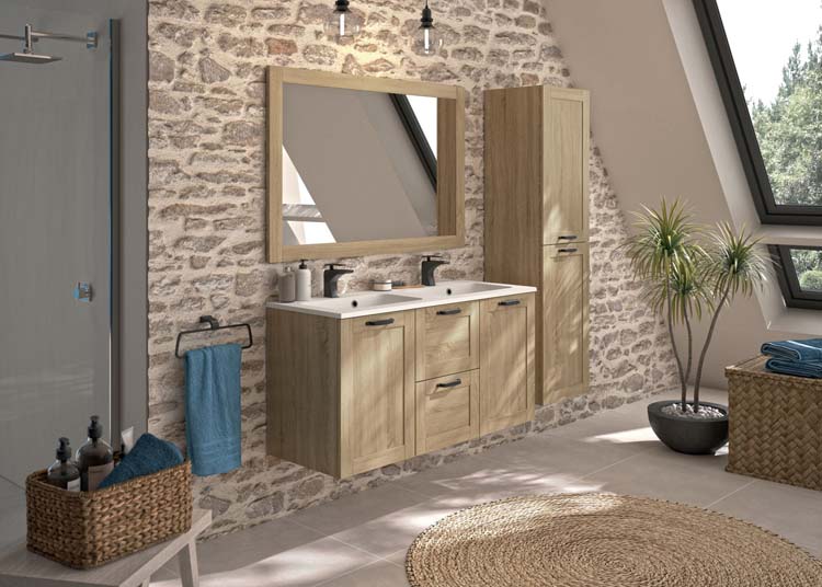 Meuble de salle de bain Astoria chêne 2 tiroirs et 2 portes 1200 mm