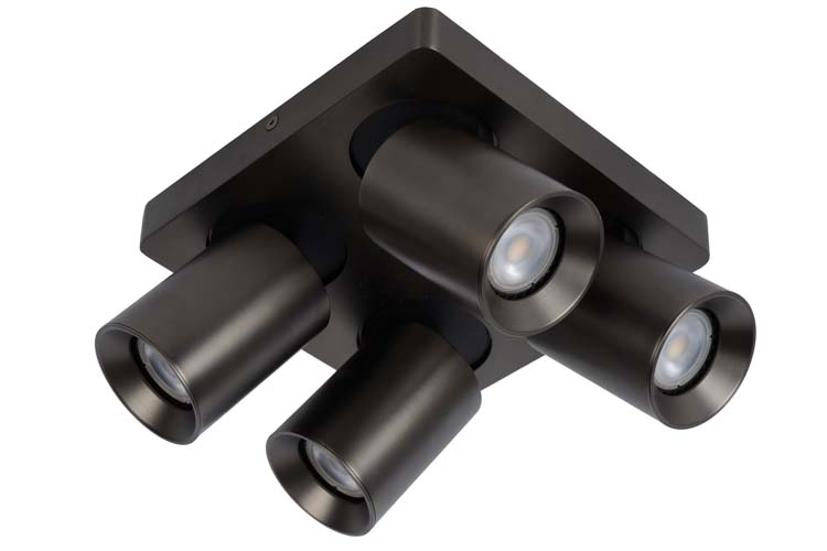 Lucide NIGEL - Spot plafond - LED Dim to warm - GU10 - 4x5W 2200K/3000K - Acier Noir