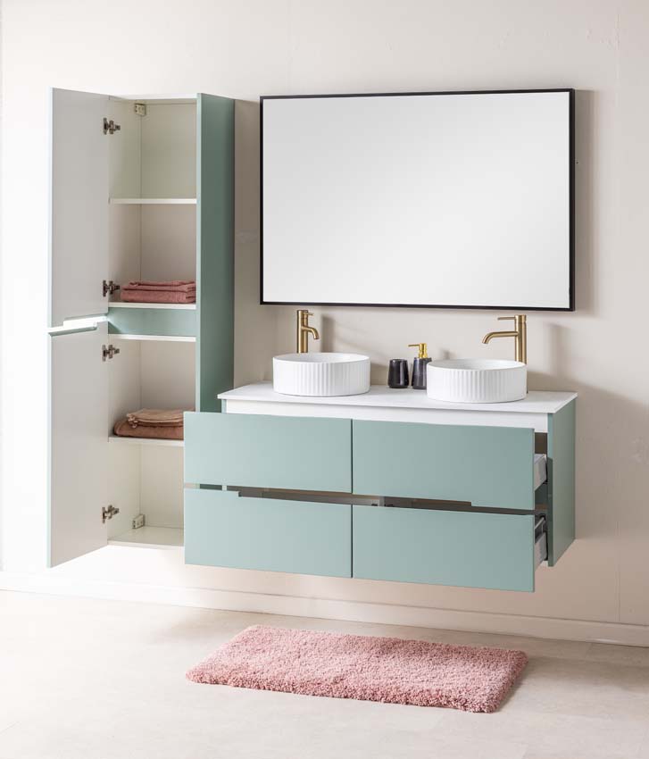 Meuble de salle de bain Truman gris-vert 1200 mm double lavabo à poser