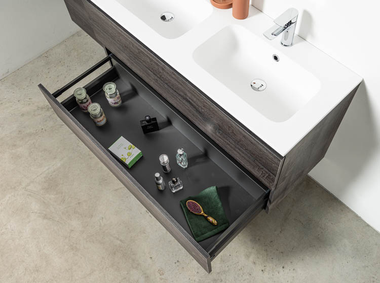 Meuble de salle de bain Dotan chêne foncé 1200 mm 2 lavabo mat