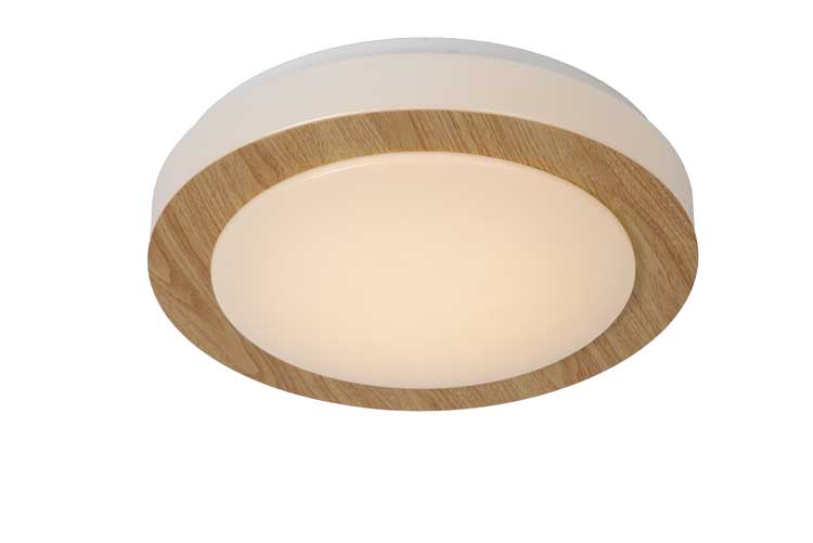 Lucide DIMY - Plafonnière Badkamer - Ø 28,6 cm - LED Dimb. - 1x12W 3000K - IP21 - Licht hout