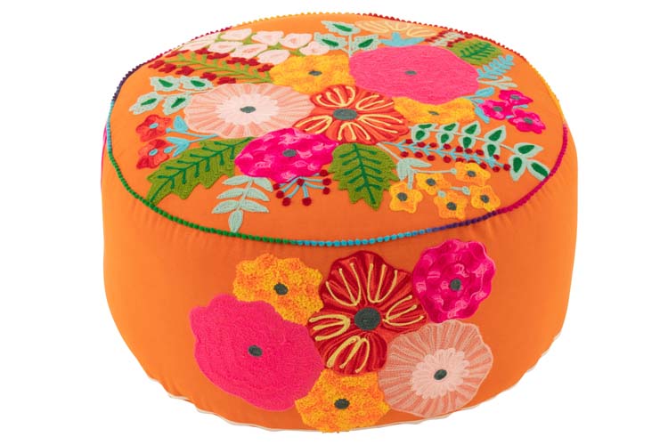 Pouf rond orange avec motif floral 50 x 50 cm 