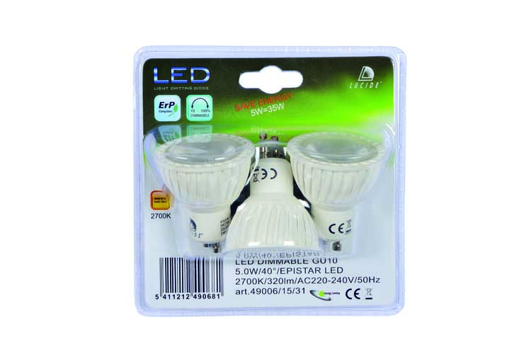 Lucide LED BULB - Led lamp - Ø 5 cm - LED Dimb. - GU10 - 3x5W 3000K - Wit