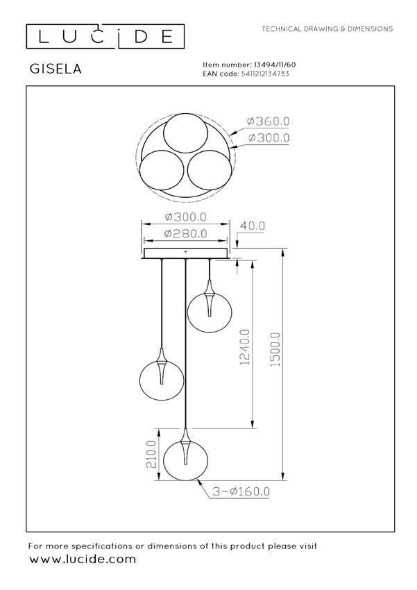 GISELA - Hanglamp - Ø 36 cm - LED Dimb. - 3x3,6W 2700K - Transparant