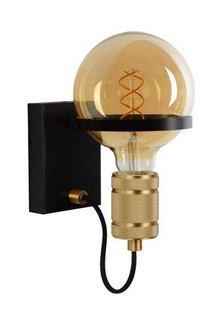 Wandlamp mat zwart/mat goud excl lamp LED mogelijk E27