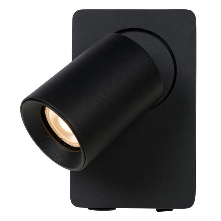 Lucide NIGEL - Wandspot - GU10 - 1x5W - Met USB oplaadpunt - Zwart