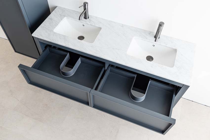 Meuble de salle de bain Fara anthracite 1400 mm double lavabo Carrara