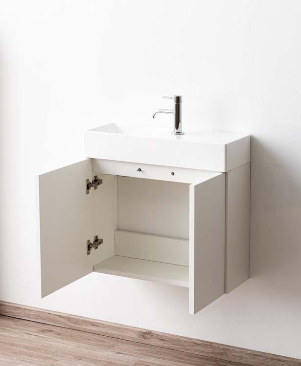 Meuble Dragan 600 mm 2 portes asym lavabo blanc brill