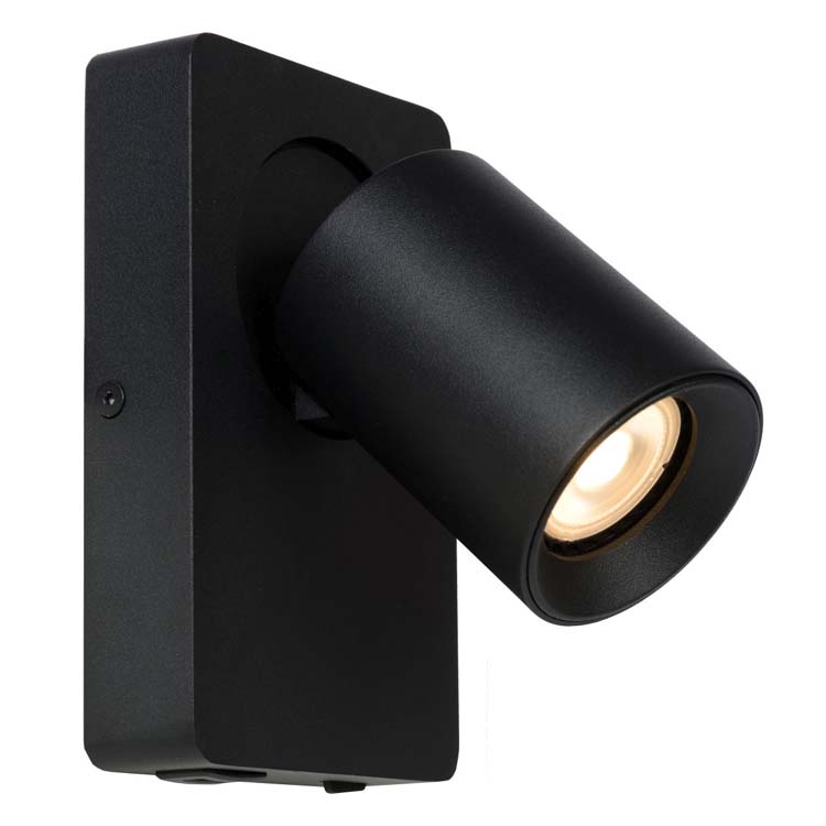 Lucide NIGEL - Wandspot - GU10 - 1x5W - Met USB oplaadpunt - Zwart