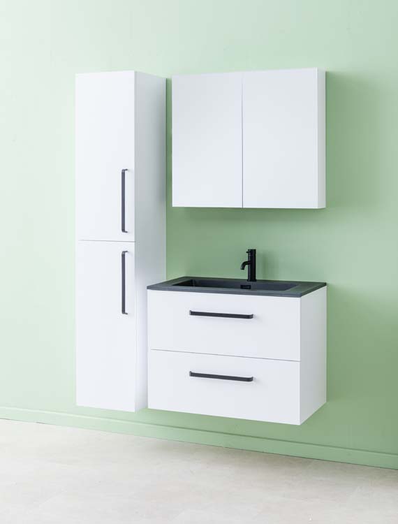 Meuble de salle de bain Bison laqué blanc mat 800 mm lavabo noir