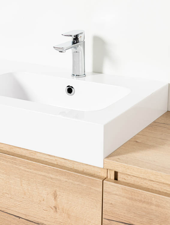 Meuble de salle de bain Domino chêne vasque asymétrique 180 cm