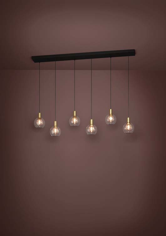 Lampe suspendue 6 lampes noir-or 3000K dimmable