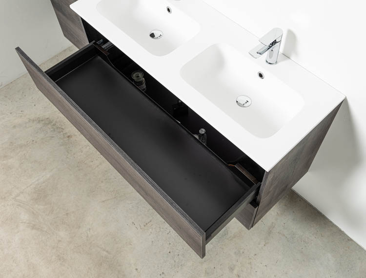 Meuble de salle de bain Dotan chêne foncé 1200 mm 2 lavabo mat