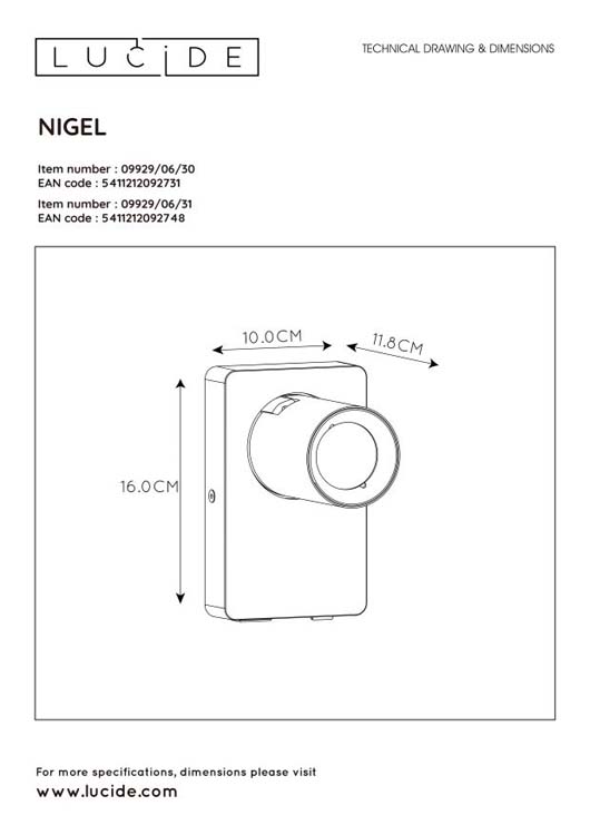 Lucide NIGEL - Wandspot - GU10 - 1x5W - Met USB oplaadpunt - Zwart