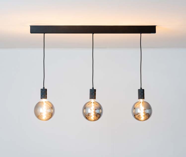 Railverlichting design Béa zwart set 1,2m 3 pendels Bol Chroom E27 3x4W