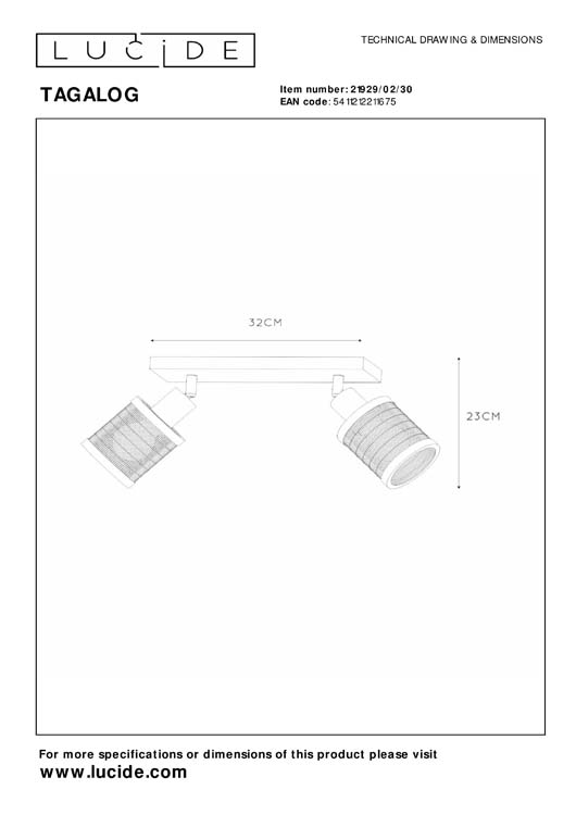 Lucide TAGALOG - Spot plafond - 2xE27 - Noir