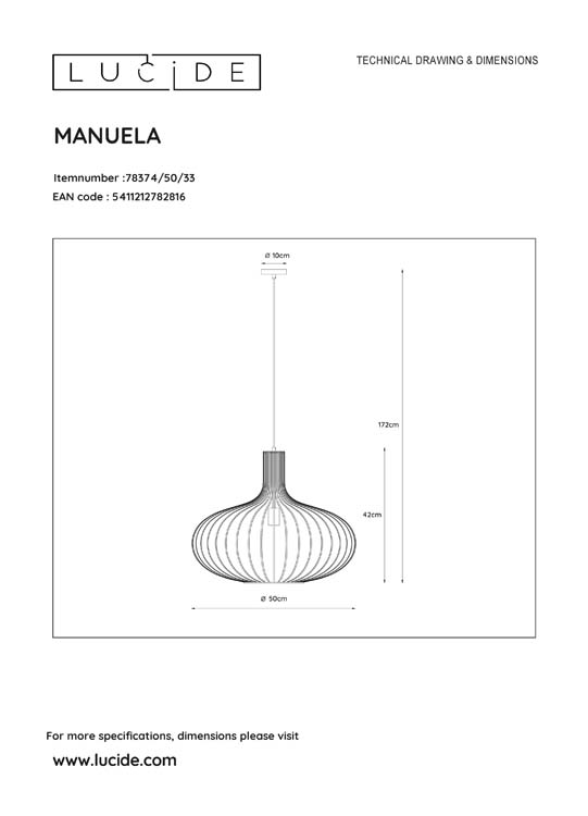 Lucide MANUELA - Hanglamp - Ø 50 cm - 1xE27 - Groen