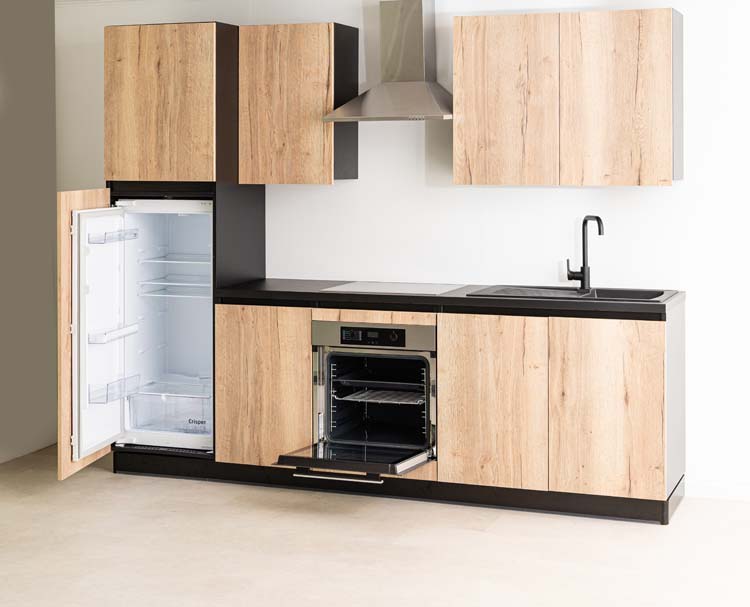 Keuken Plenti 270 cm - oven onder - met toestellen - zwart-houtlook