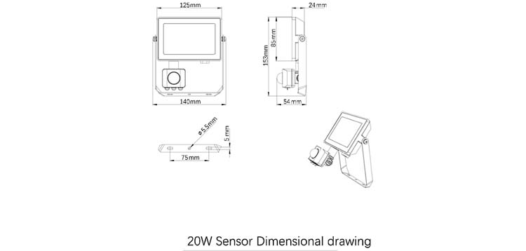 Ledstraler buiten projectline zwart 20 W 4000K + sensor