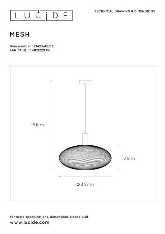 Lucide MESH - Suspension - Ø 45 cm - 1xE27 - Or Mat / Laiton