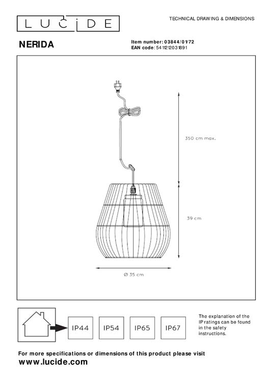 NERIDA - Suspension Extérieur - Ø 35 cm - 1xE27 - IP44 - Naturel