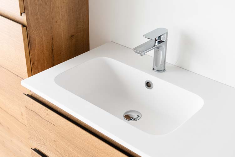 Meuble de salle de bain Daria chêne brun doré 1200 mm sur pied lavabo mat gauche
