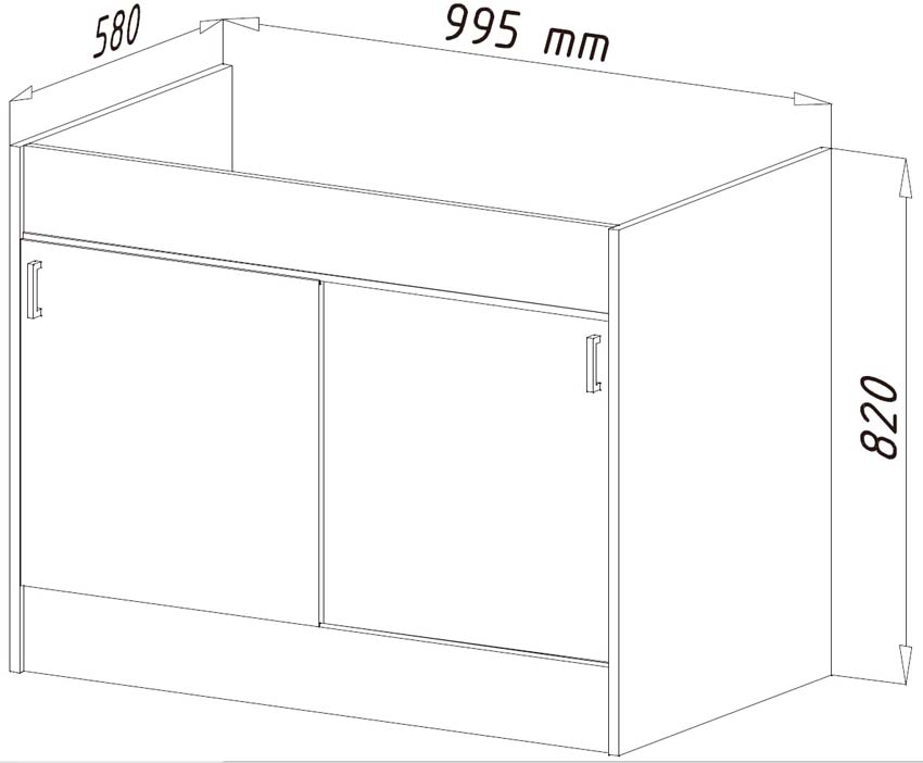 Meubel met spoeltafel en schuifdeur 100x60cm - spoelbak inbegrepen