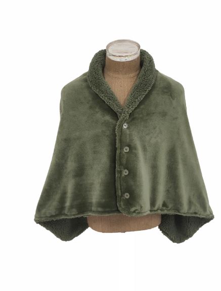 Poncho plaid Rotterdam olive avec boutons 75 x 150 cm