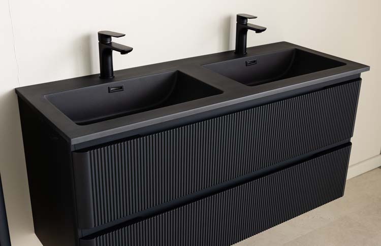 Meuble de salle de bain Julia noir mat 2 tiroirs 1200 mm lavabo noir