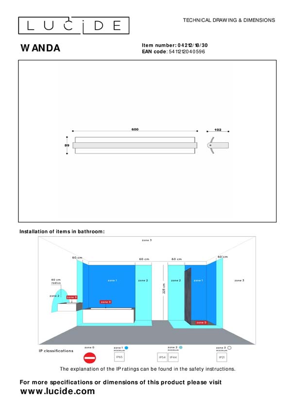 WANDA - Applique murale Salle de bains - LED - 1x19W 3000K - IP44 - matte