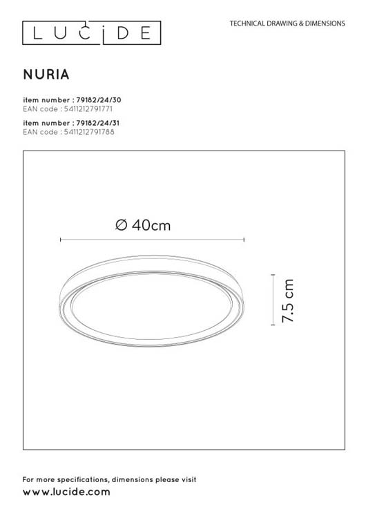 Plafonnier NURIA wit diam40cm